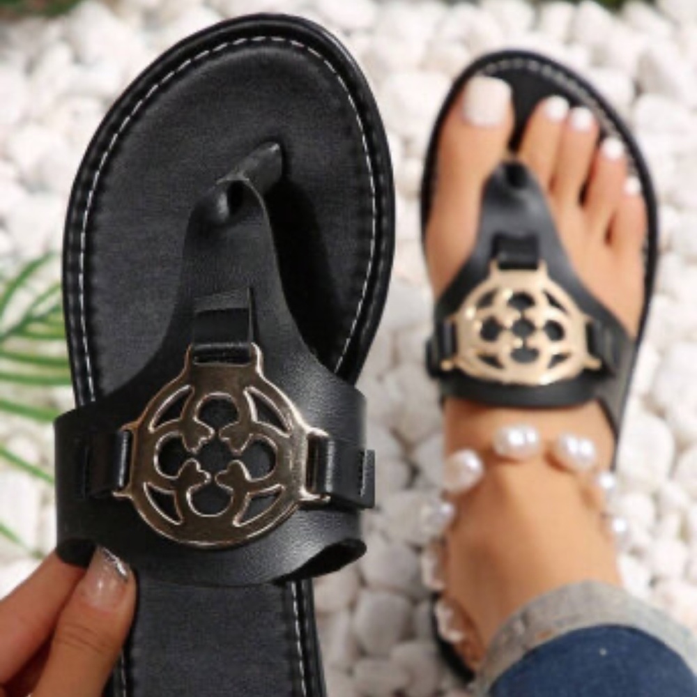 Black Sandals with Gold Accent